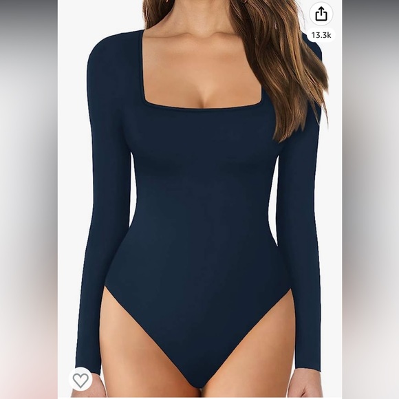 Tops - Trending square neck navy blue bodysuit- sold out